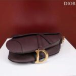 Dior Women CD Saddle Bag Strap Burgundy Grained Calfskin - Image 5