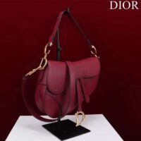 Dior Women CD Saddle Bag Strap Amaryllis Red Grained Calfskin (10)