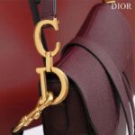 Dior Women CD Saddle Bag Strap Burgundy Grained Calfskin - Image 8