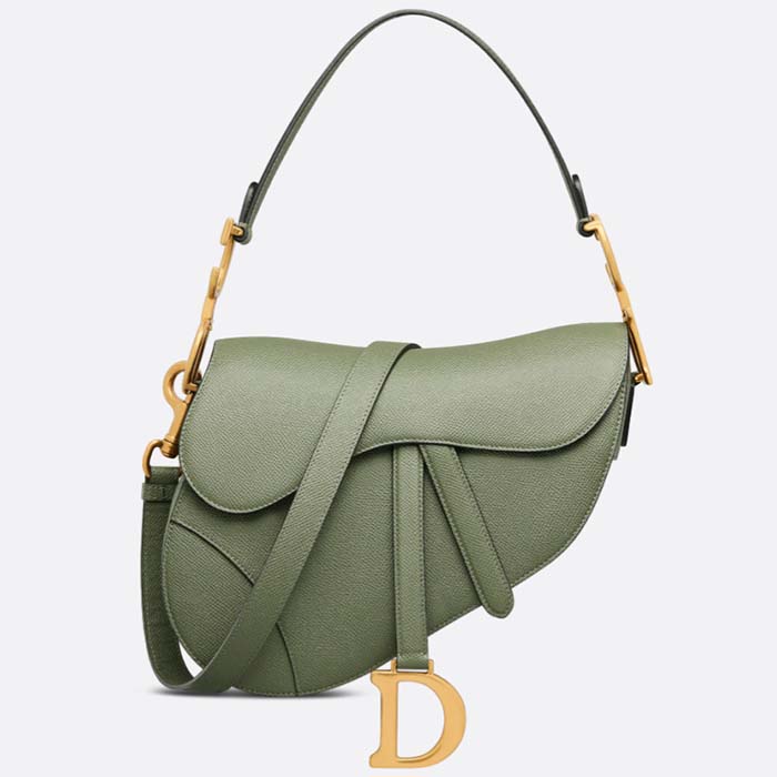 Dior Women CD Saddle Bag Strap Cedar Green Grained Calfskin
