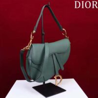 Dior Women CD Saddle Bag Strap Pine Green Grained Calfskin (10)