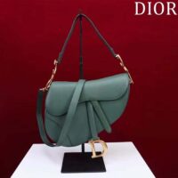 Dior Women CD Saddle Bag Strap Pine Green Grained Calfskin (10)