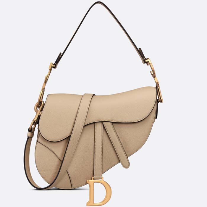 Dior Women CD Saddle Bag Strap Sand-Colored Grained Calfskin