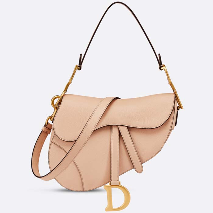 Dior Women CD Saddle Bag Strap Sand Pink Grained Calfskin