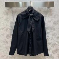 Dior Women CD Shirt Bow Collar Black Cotton Silk Poplin (3)