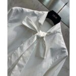 Dior Women CD Shirt Bow Collar White Cotton Silk Poplin - Imagen 4