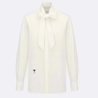 Dior Women CD Shirt Bow Collar White Cotton Silk Poplin (2)