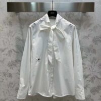 Dior Women CD Shirt Bow Collar White Cotton Silk Poplin (2)
