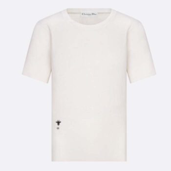Dior Women CD Short-Sleeved Sweater White Cashmere Silk Knit