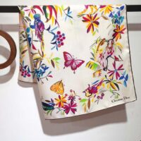 Dior Women CD Toile De Jouy Fantastica 90 Square Scarf White Multicolor Silk Twill (4)