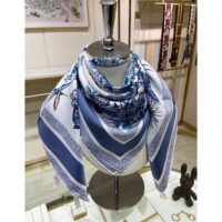 Dior Women CD Toile De Jouy Mexico 90 Square Scarf Blue Silk Twill (9)