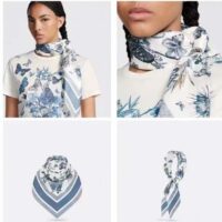 Dior Women CD Toile De Jouy Mexico 90 Square Scarf Blue Silk Twill (9)