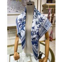 Dior Women CD Toile De Jouy Mexico 90 Square Scarf Blue Silk Twill (9)