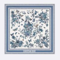 Dior Women CD Toile De Jouy Mexico 90 Square Scarf Blue Silk Twill