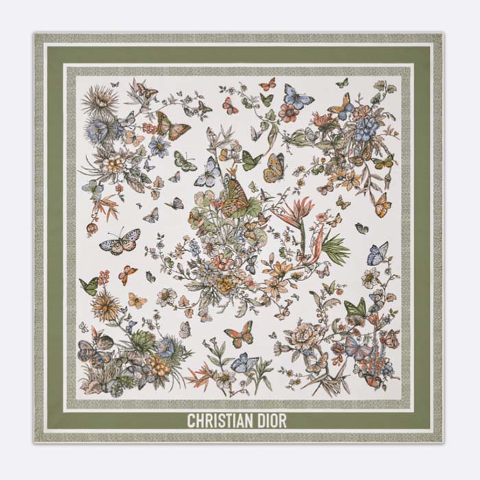 Dior Women CD Toile De Jouy Mexico 90 Square Scarf Green Silk Twill