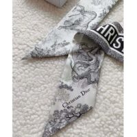 Dior Women CD Toile De Jouy Sauvage Mitzah Scarf Gray Silk Twill