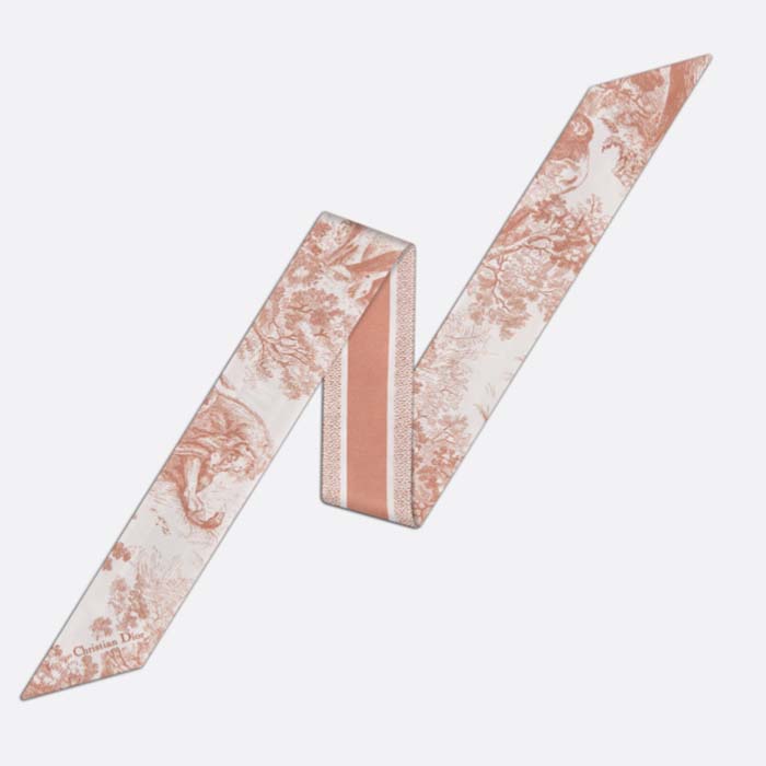 Dior Women CD Toile De Jouy Sauvage Mitzah Scarf Ivory Pink Silk Twill