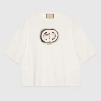 Gucci GG Men Cotton Jersey T-Shirt Crewneck Dropped Shoulder Short Sleeves