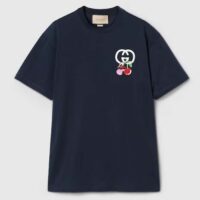 Gucci GG Women Cotton Jersey T-Shirt Patch Black Crewneck Short Sleeves (4)