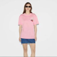 Gucci GG Women Cotton Jersey T-Shirt Patch Pink Crewneck Short Sleeves (4)