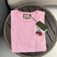 Gucci GG Women Cotton Jersey T-Shirt Patch Pink Crewneck Short Sleeves (4)