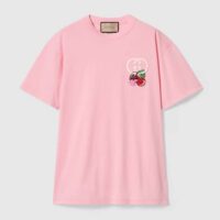 Gucci GG Women Cotton Jersey T-Shirt Patch Pink Crewneck Short Sleeves (4)