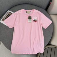 Gucci GG Women Cotton Jersey T-Shirt Patch Pink Crewneck Short Sleeves (4)