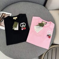 Gucci GG Women Cotton Jersey T-Shirt Patch Pink Crewneck Short Sleeves (4)