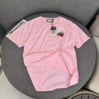 Gucci GG Women Cotton Jersey T-Shirt Patch Pink Crewneck Short Sleeves (4)