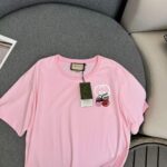 Gucci GG Men Cotton Jersey T-Shirt Patch Pink Crewneck Short Sleeves – Image 6