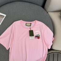 Gucci GG Women Cotton Jersey T-Shirt Patch Pink Crewneck Short Sleeves (4)