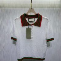 Gucci GG Women Cotton Lace Polo T-Shirt White Short Sleeves (11)
