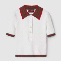 Gucci GG Women Cotton Lace Polo T-Shirt White Short Sleeves (11)