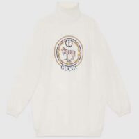 Gucci GG Women Jersey Sweatshirt Embroidery White Cotton Turtleneck Dropped Shoulder (3)