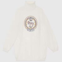 Gucci GG Women Jersey Sweatshirt Embroidery White Cotton Turtleneck Dropped Shoulder
