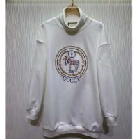 Gucci GG Women Jersey Sweatshirt Embroidery White Cotton Turtleneck Dropped Shoulder (3)