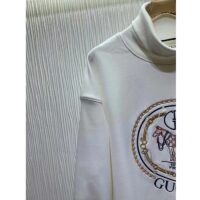 Gucci GG Women Jersey Sweatshirt Embroidery White Cotton Turtleneck Dropped Shoulder (3)