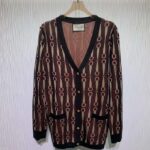 Gucci GG Men Lamé Horsebit Jacquard Cardigan Brown V-Neck - immagine 2