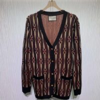 Gucci GG Women Lamé Horsebit Jacquard Cardigan Brown V-Neck (7)