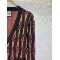 Gucci GG Women Lamé Horsebit Jacquard Cardigan Brown V-Neck (7)