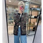 Gucci GG Women Lamé Horsebit Jacquard Cardigan Brown V-Neck - Image 10