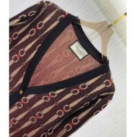 Gucci GG Women Lamé Horsebit Jacquard Cardigan Brown V-Neck (7)