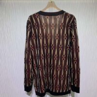 Gucci GG Women Lamé Horsebit Jacquard Cardigan Brown V-Neck (7)