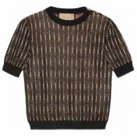 Gucci GG Women Lamé Horsebit Viscose Jacquard Top Crewneck Short Sleeves (1)