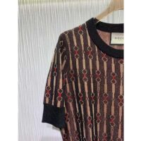 Gucci GG Women Lamé Horsebit Viscose Jacquard Top Crewneck Short Sleeves (1)