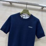 Gucci GG Women Wool Top Gucci Intarsia Navy Crewneck Short Sleeves - Image 4