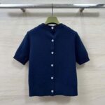 Gucci GG Women Wool Top Gucci Intarsia Navy Crewneck Short Sleeves - Image 3