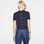 Gucci GG Women Wool Top Gucci Intarsia Navy Crewneck Short Sleeves - Image 12