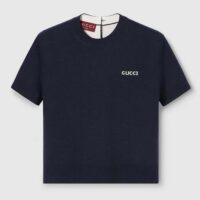 Gucci GG Women Wool Top Gucci Intarsia Navy Crewneck Short Sleeves (3)