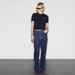 Gucci GG Women Wool Top Gucci Intarsia Navy Crewneck Short Sleeves - Image 11